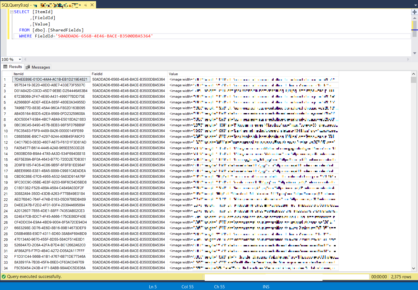 SQL query to retrieve shared field values of a certain field